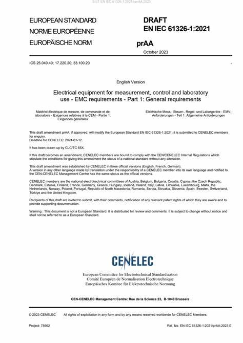 EN IEC 61326-1:2021測(cè)量、控制和實(shí)驗(yàn)室用的電設(shè)備 電磁兼容性要求 第1部分:通用要求