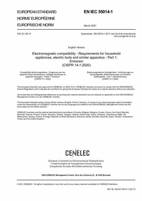 EN IEC 55014-1:2021家用電器、電動工具和類似器具的電磁兼容要求 第1部分:發(fā)射