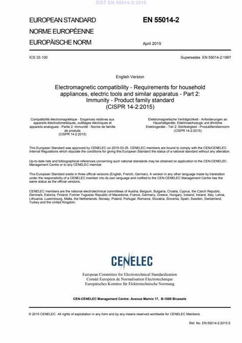 EN 55014-2:2015家用電器、電動工具和類似器具的電磁兼容要求第2 部分:抗擾度